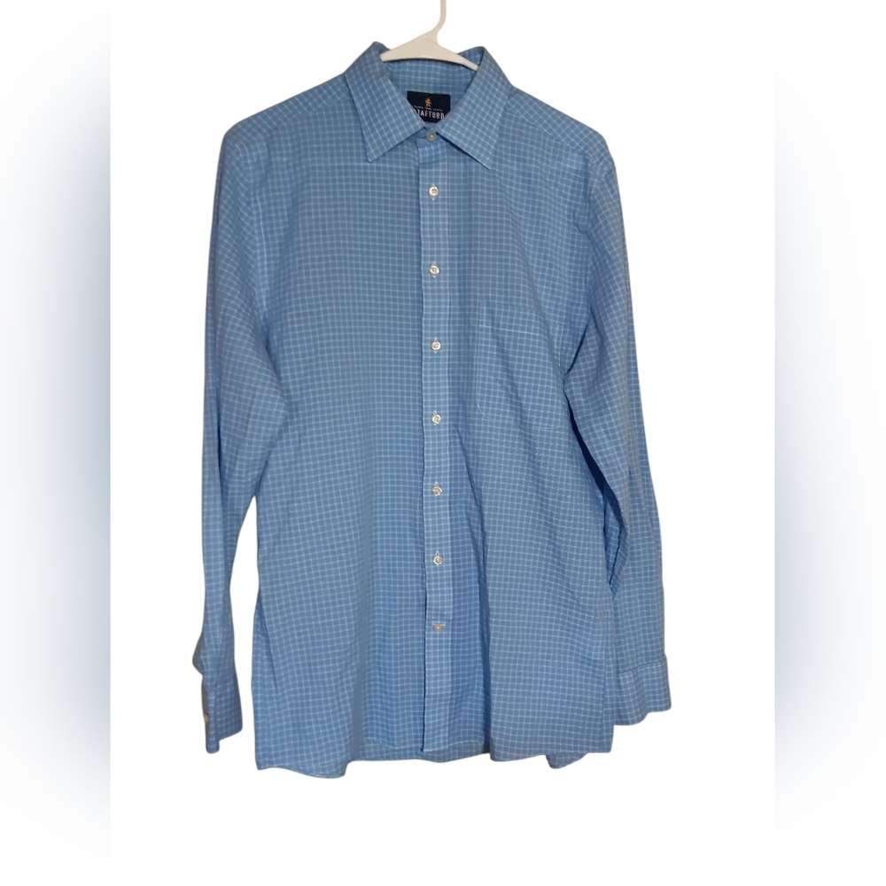Stafford Men's Light Blue Checkered Dress Shirt